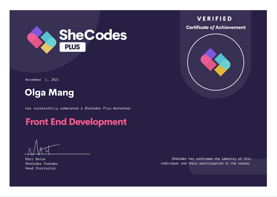 Certificate Frontend Coding Workshop