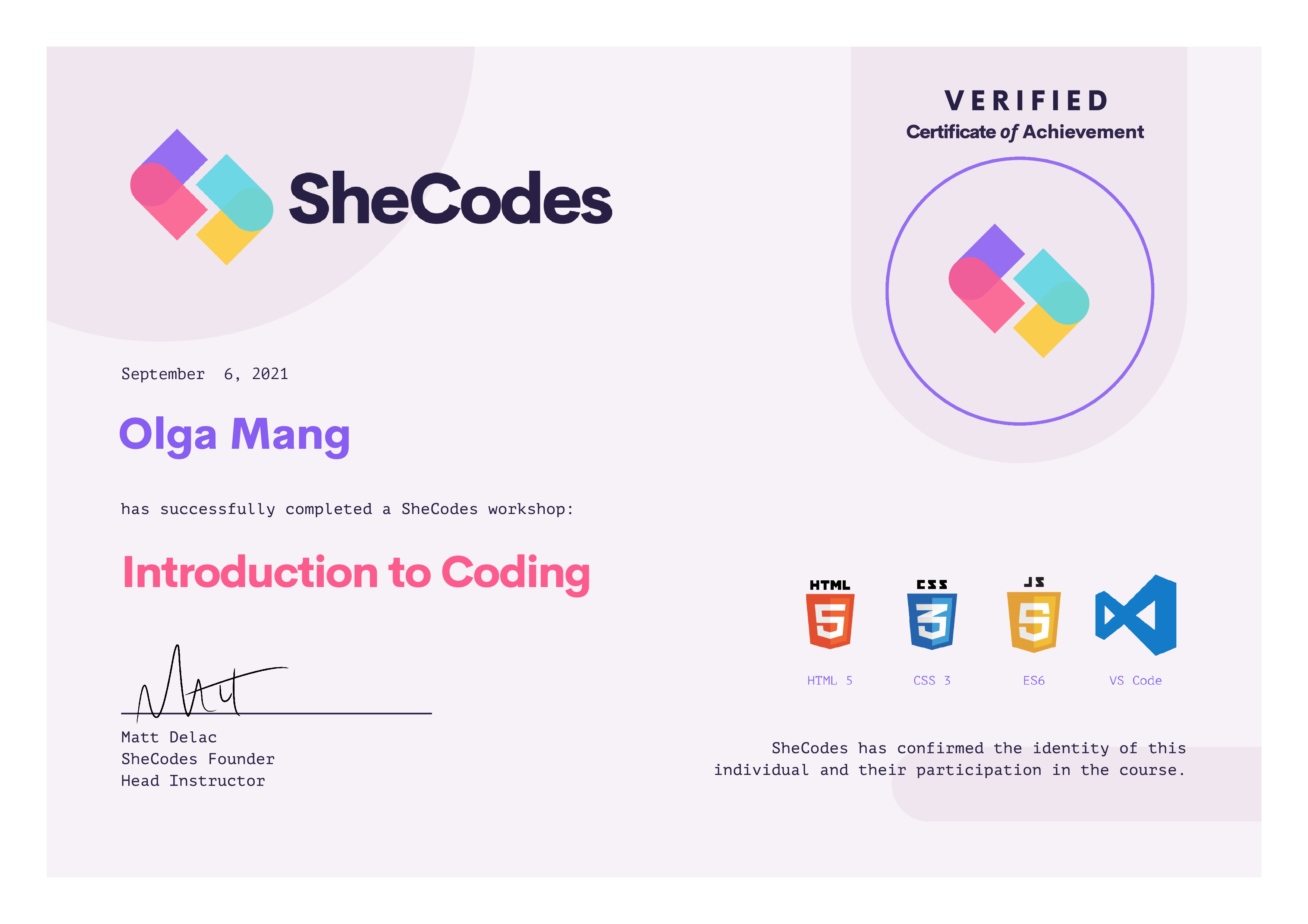 Certificate Basic Coding Workshop